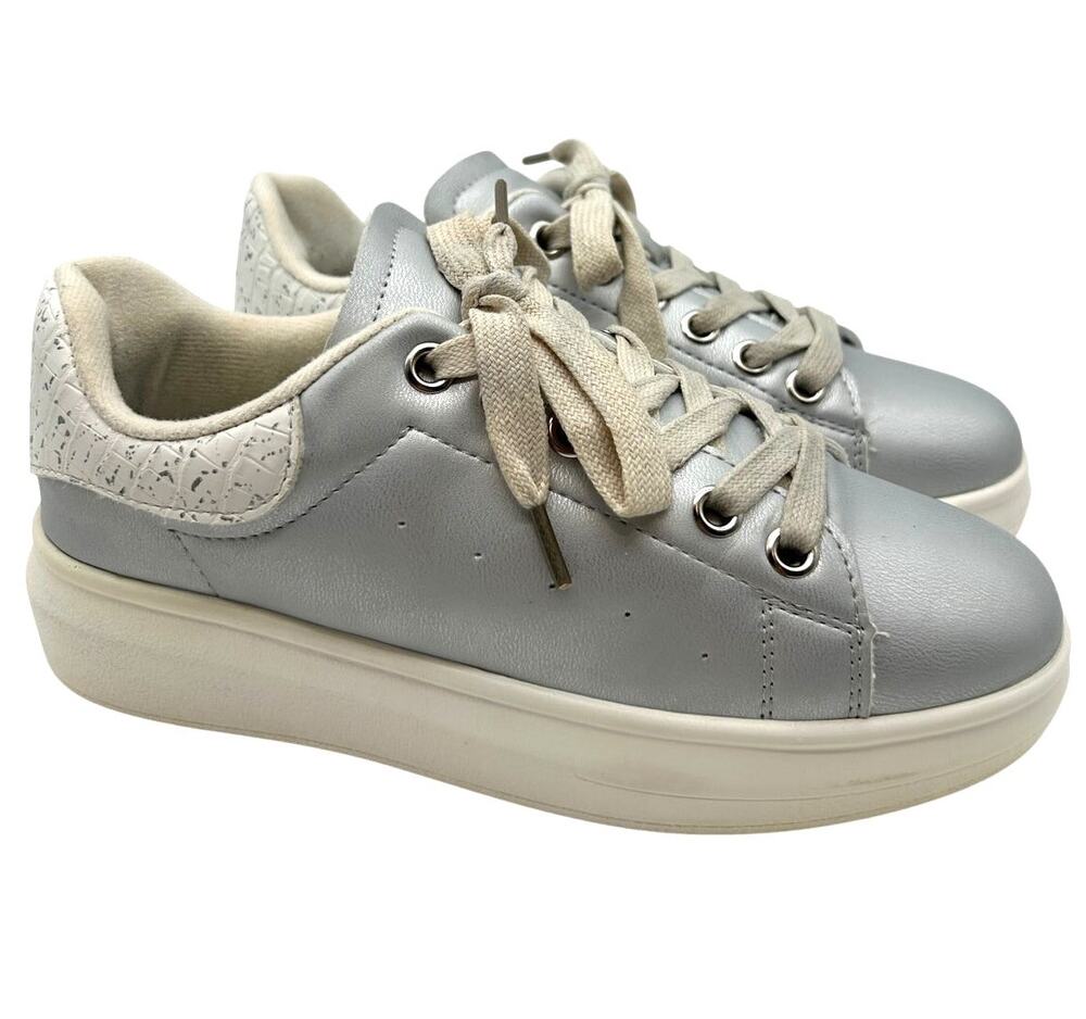 Seven7 Miki Platform Sneakers Silver Metallic Speckled Heel Size 7 Streetwear